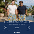 Friends in matching Men's Zesty Zigzags Custom Face Beach Shorts — a group gift photo