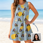 Woman wearing Women's Zesty Zigzags Custom Face Tank Dress — custom faces printed all-over