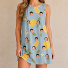 Model wearing Women's Zesty Zigzags Custom Face Tank Dress printed with kids' faces