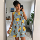 Real-life photo of someone wearing Women's Zesty Zigzags Custom Face Tank Dress — custom faces printed all-over