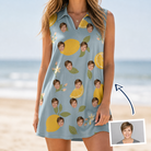 Woman wearing Women's Zesty Zigzags Custom Face V-Neck Dress — custom faces printed all-over