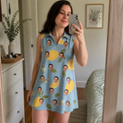 Real-life photo of someone wearing Women's Zesty Zigzags Custom Face V-Neck Dress — custom faces printed all-over