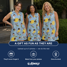 Friends in matching Women's Zesty Zigzags Custom Face V-Neck Dress — a group gift photo