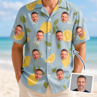 Man wearing Men's Zesty Zigzags Custom Face Hawaiian Shirt — custom faces printed all-over