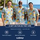 Friends in matching Men's Zesty Zigzags Custom Face Hawaiian Shirt — a group gift photo