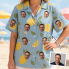 Woman wearing Women's Zesty Zigzags Custom Face Hawaiian Shirt — custom faces printed all-over