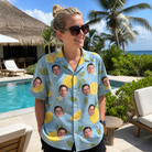 Real-life photo of someone wearing Women's Zesty Zigzags Custom Face Hawaiian Shirt — custom faces printed all-over