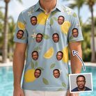 Man wearing Men's Zesty Zigzags Custom Face Polo Shirt — custom faces printed all-over
