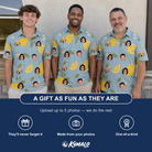 Friends in matching Men's Zesty Zigzags Custom Face Polo Shirt — a group gift photo