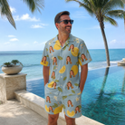 Real-life photo of someone wearing Men's Zesty Zigzags Custom Face Shirt & Shorts Set — custom faces printed all-over