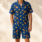 Model wearing Men's Lemon Lilt Custom Face Shirt & Shorts Set printed with kids' faces
