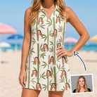 Woman wearing Women's Reed Revival Custom Face V-Neck Dress — custom faces printed all-over