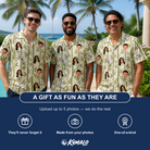 Friends in matching Men's Reed Revival Custom Face Hawaiian Shirt — a group gift photo