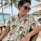 Real-life photo of someone wearing Women's Reed Revival Custom Face Hawaiian Shirt — custom faces printed all-over