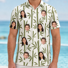 Model wearing Men's Reed Revival Custom Face Polo Shirt printed with kids' faces