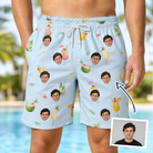 Man wearing Men's Mai Tai Memories Custom Face Beach Shorts — custom faces printed all-over