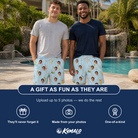 Friends in matching Men's Mai Tai Memories Custom Face Beach Shorts — a group gift photo
