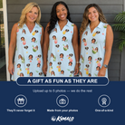 Friends in matching Women's Mai Tai Memories Custom Face V-Neck Dress — a group gift photo