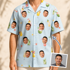 Man wearing Men's Mai Tai Memories Custom Face Hawaiian Shirt — custom faces printed all-over