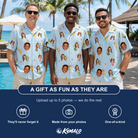 Friends in matching Men's Mai Tai Memories Custom Face Hawaiian Shirt — a group gift photo