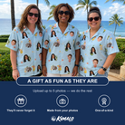 Friends in matching Women's Mai Tai Memories Custom Face Hawaiian Shirt — a group gift photo