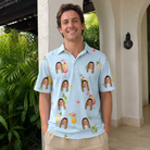 Real-life photo of someone wearing Men's Mai Tai Memories Custom Face Polo Shirt — custom faces printed all-over