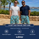 Friends in matching Men's Cane Cabaret Custom Face Beach Shorts — a group gift photo