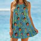 Model wearing Women's Cane Cabaret Custom Face Tank Dress printed with kids' faces