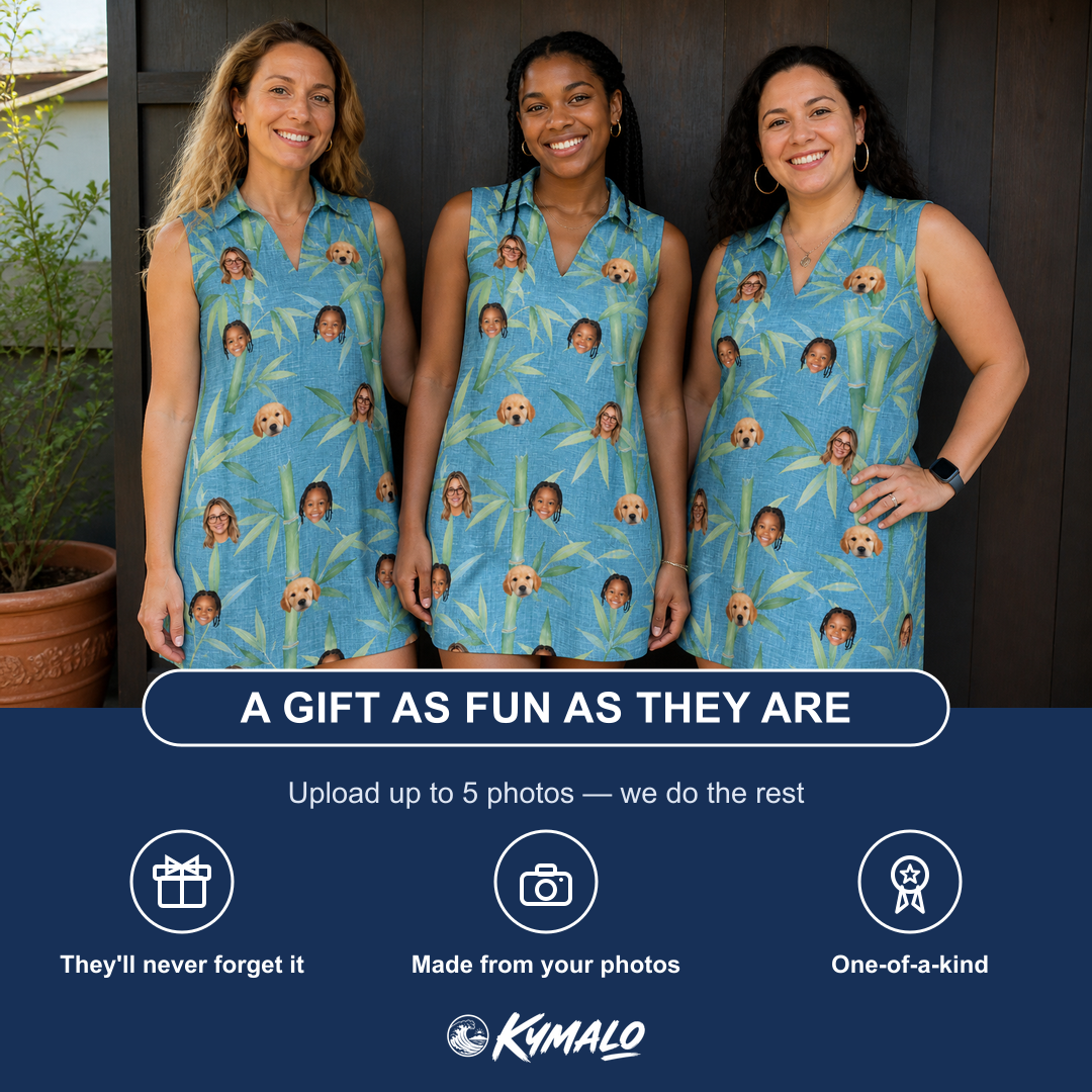 Friends in matching Women's Cane Cabaret Custom Face V-Neck Dress — a group gift photo