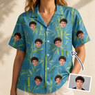 Woman wearing Women's Cane Cabaret Custom Face Hawaiian Shirt — custom faces printed all-over