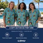 Friends in matching Women's Cane Cabaret Custom Face Hawaiian Shirt — a group gift photo