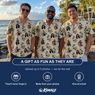 Friends in matching Men's Vinyl Vista Custom Face Hawaiian Shirt — a group gift photo