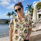 Real-life photo of someone wearing Women's Vinyl Vista Custom Face Hawaiian Shirt — custom faces printed all-over