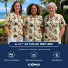 Friends in matching Women's Vinyl Vista Custom Face Hawaiian Shirt — a group gift photo