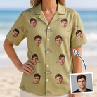 Woman wearing Women's Cinder Calypso Custom Face Hawaiian Shirt — custom faces printed all-over
