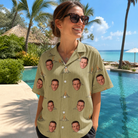 Real-life photo of someone wearing Women's Cinder Calypso Custom Face Hawaiian Shirt — custom faces printed all-over