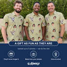 Friends in matching Men's Cinder Calypso Custom Face Polo Shirt — a group gift photo