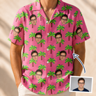 Man wearing Men's Sepia Sojourn Custom Face Hawaiian Shirt — custom faces printed all-over