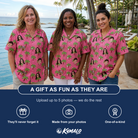 Friends in matching Women's Sepia Sojourn Custom Face Hawaiian Shirt — a group gift photo