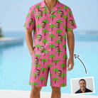 Man wearing Men's Sepia Sojourn Custom Face Shirt & Shorts Set — custom faces printed all-over