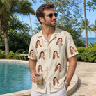 Real-life photo of someone wearing Men's Brazier Bohemia Custom Face Hawaiian Shirt — custom faces printed all-over