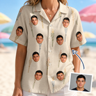Woman wearing Women's Brazier Bohemia Custom Face Hawaiian Shirt — custom faces printed all-over