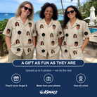 Friends in matching Women's Brazier Bohemia Custom Face Hawaiian Shirt — a group gift photo
