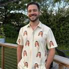 Real-life photo of someone wearing Men's Brazier Bohemia Custom Face Polo Shirt — custom faces printed all-over