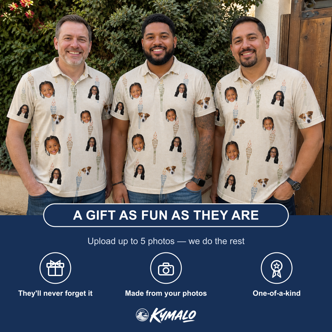 Friends in matching Men's Brazier Bohemia Custom Face Polo Shirt — a group gift photo
