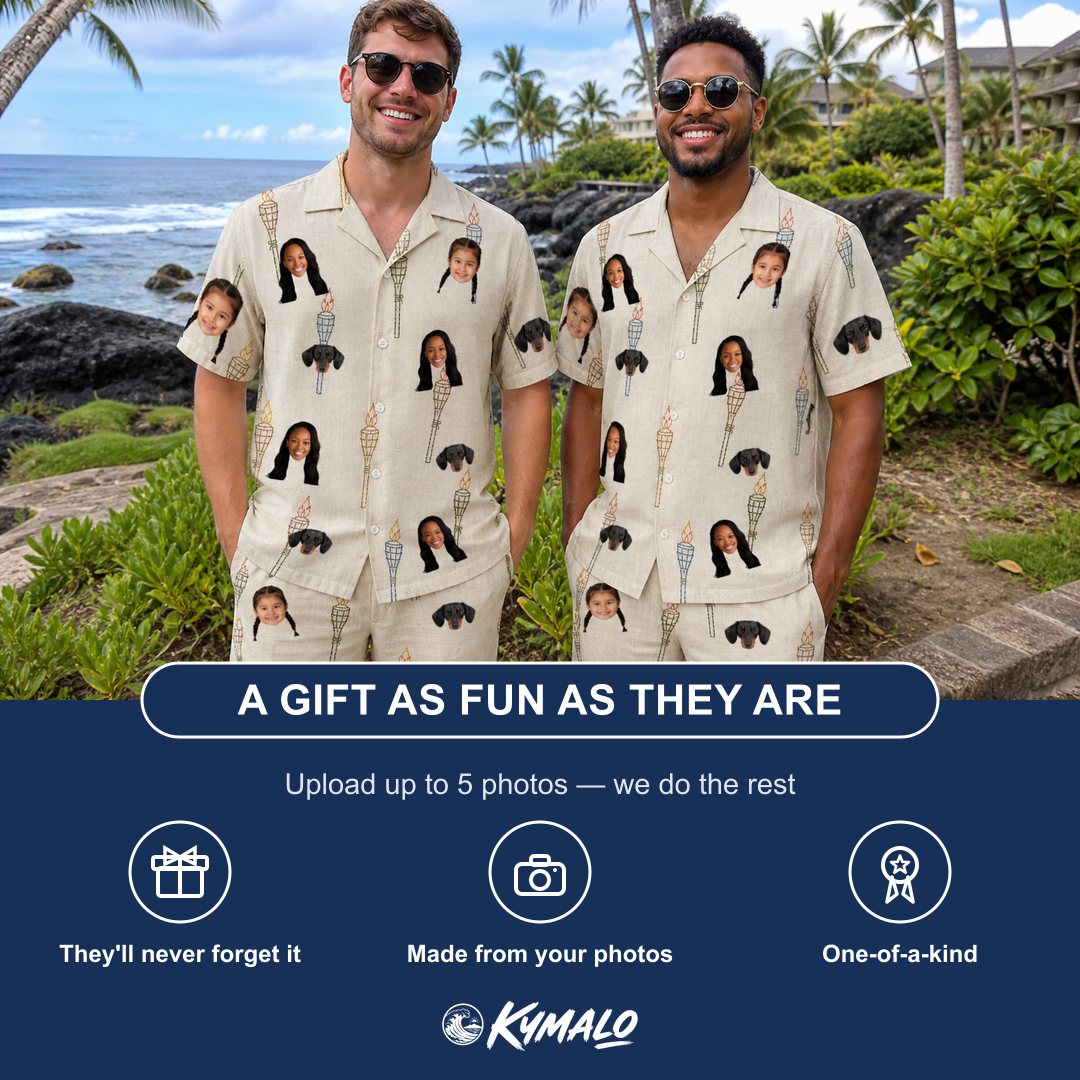 Friends in matching Men's Brazier Bohemia Custom Face Shirt & Shorts Set — a group gift photo