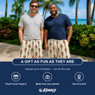 Friends in matching Men's Rattan Radiance Custom Face Beach Shorts — a group gift photo