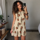 Real-life photo of someone wearing Women's Rattan Radiance Custom Face Tank Dress — custom faces printed all-over