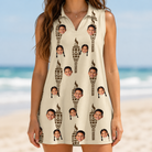 Model wearing Women's Rattan Radiance Custom Face V-Neck Dress printed with kids' faces