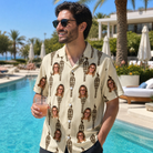 Real-life photo of someone wearing Men's Rattan Radiance Custom Face Hawaiian Shirt — custom faces printed all-over